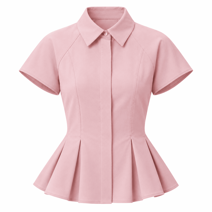 Dropped Sleeve Pleated Zigzag Stitch Shirt - PINK