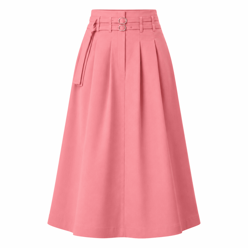 Nathalie High Waisted Pleated Midi Skirt - Pink