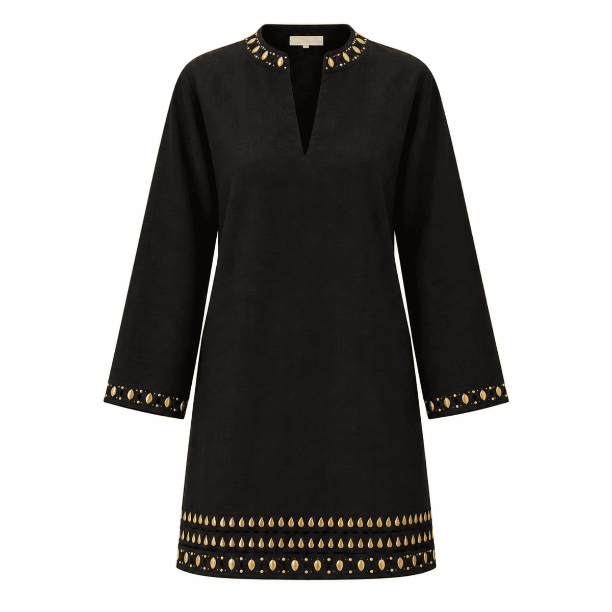 Bernice Tie Neck Long Sleeve Linen Mini Dress - Black