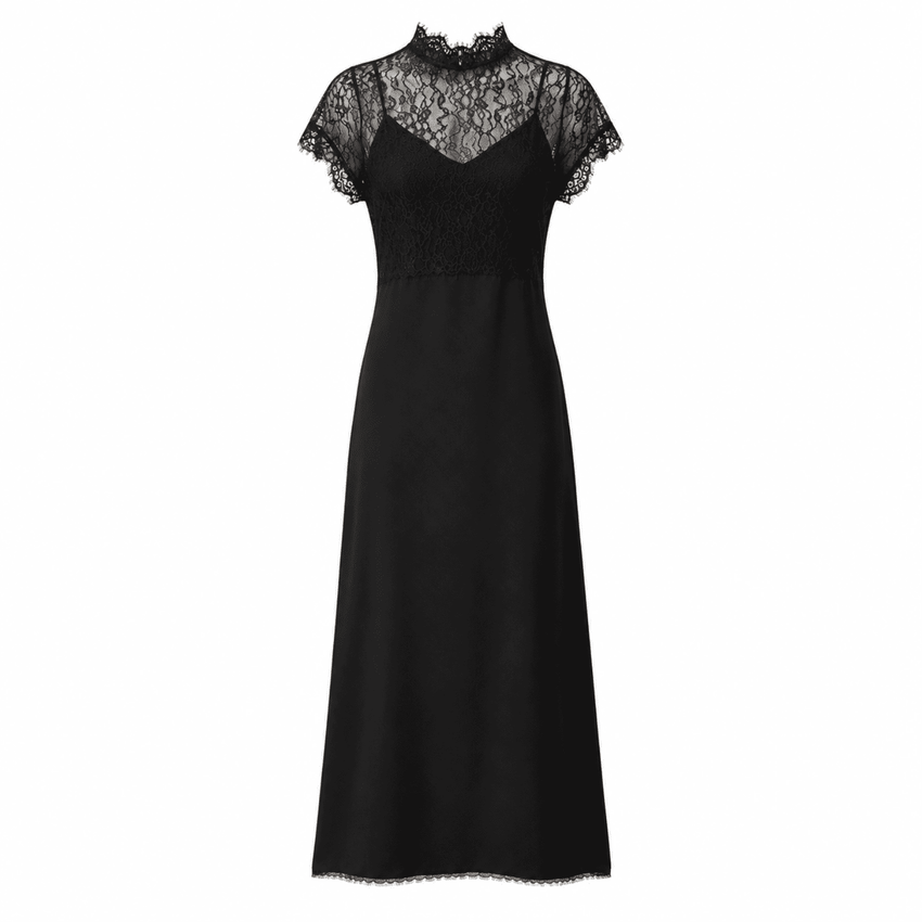 Iyla Crew Neck Midi Dress - BLACK