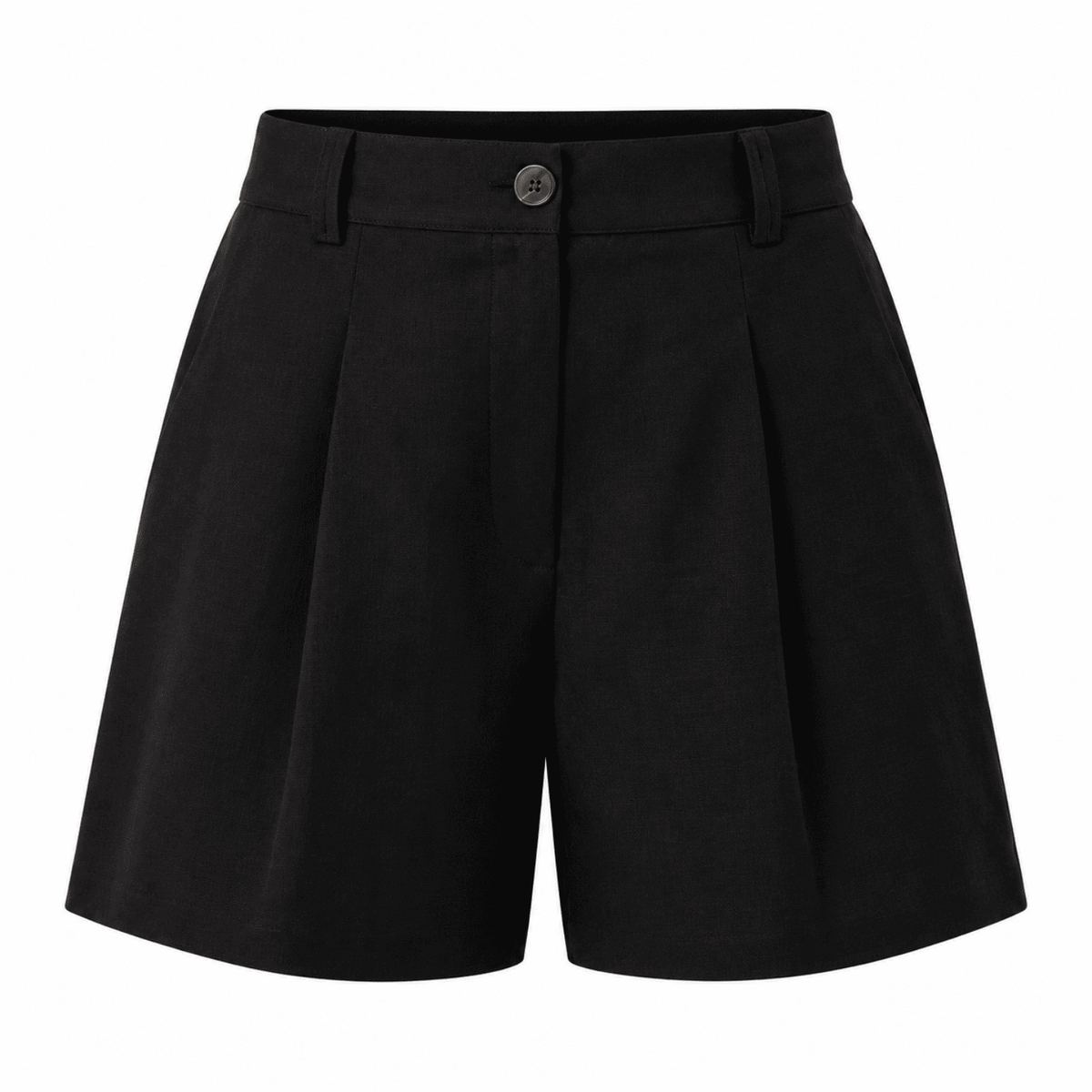 Donovan High Waist Pleated Linen Shorts - Black