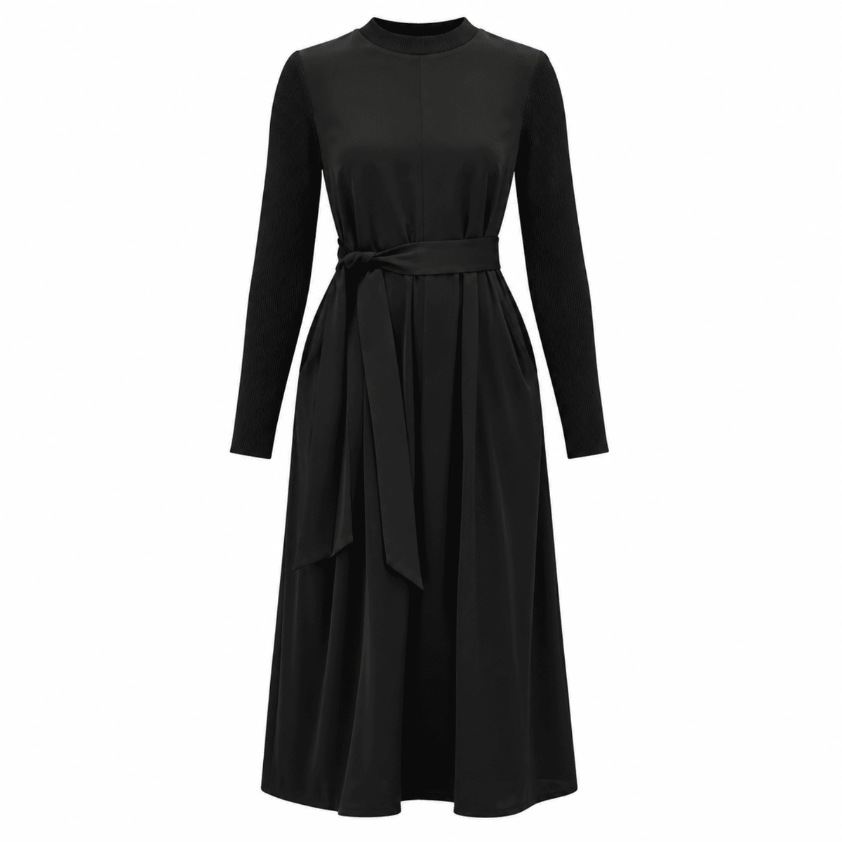 Crew Neck Midi Dress – BLACK