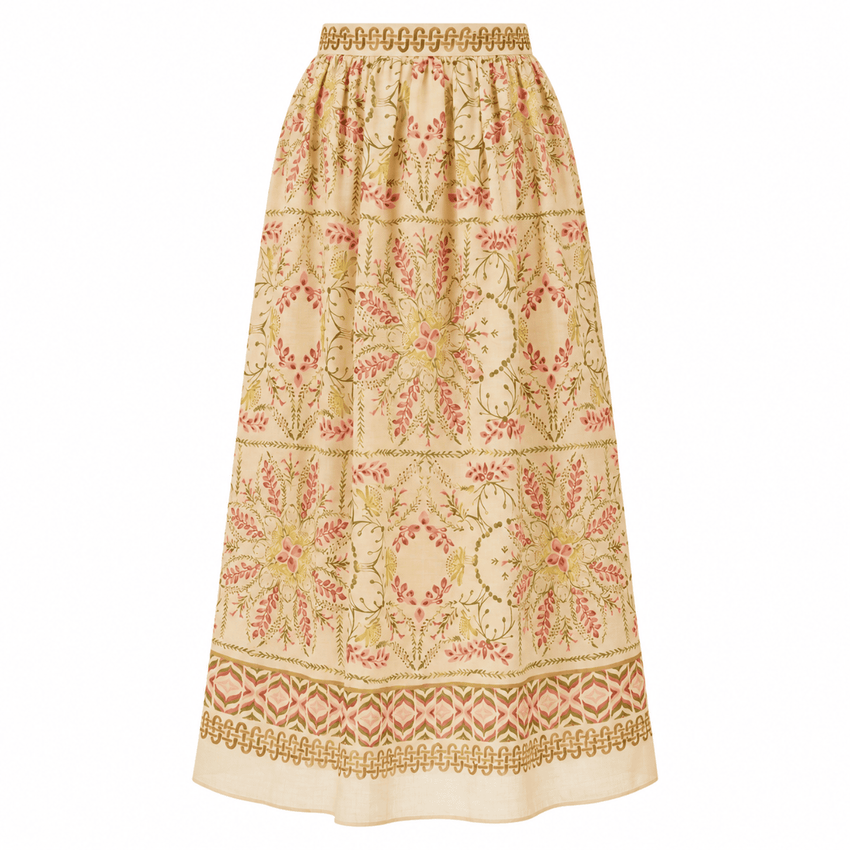 Cachet Lined Woven Midi Skirt- Multi Color