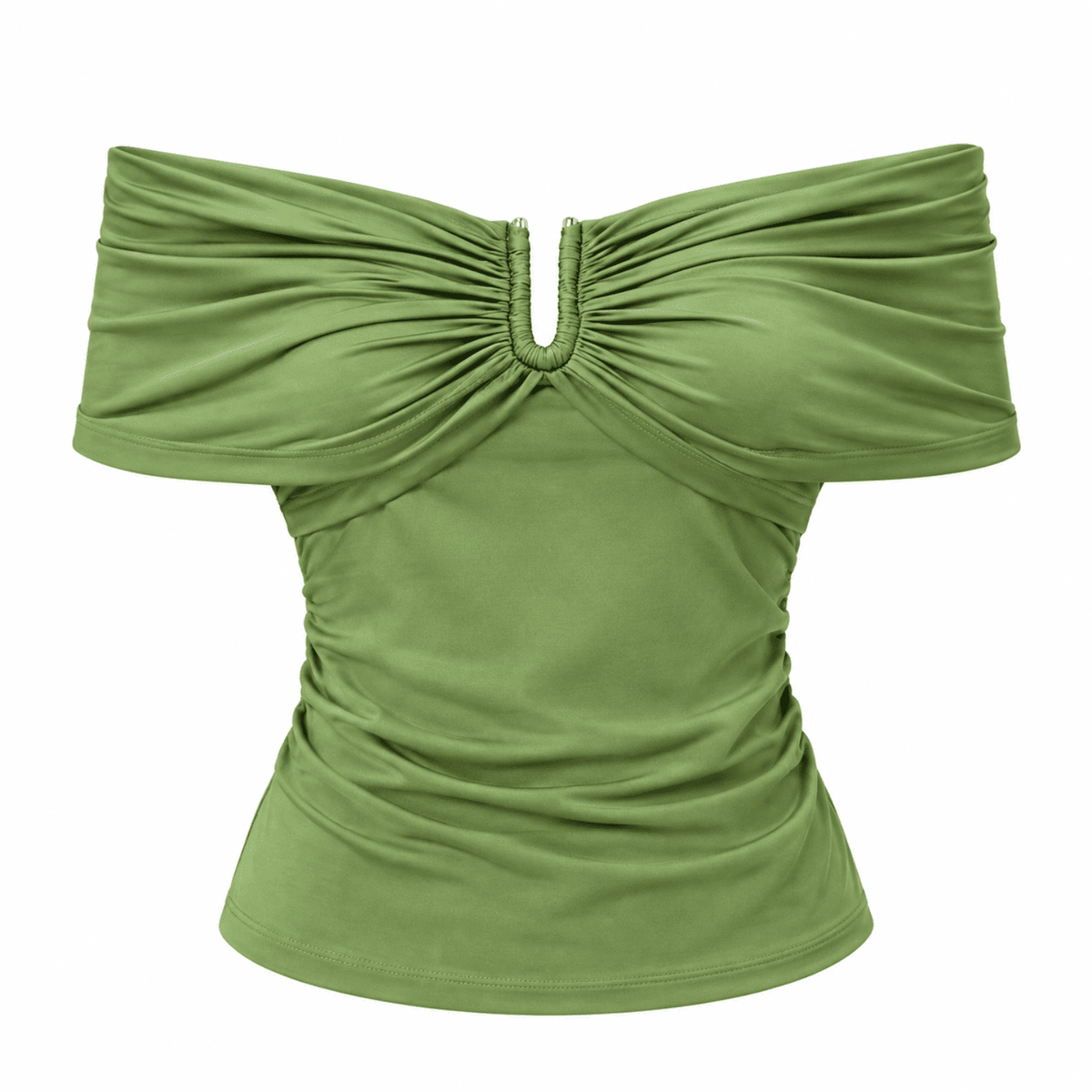 Artus Off Shoulder Metal Buckle Knit Blouse- Khaki