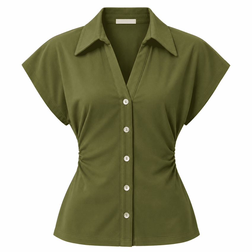 Siennal Short Sleeve Slim Fit Knit Shirt - Khaki