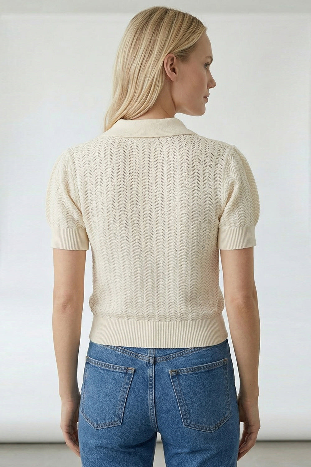 Rachael Polo Knit Blouse - BEIGE