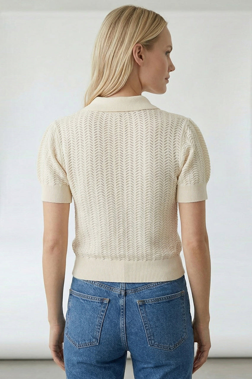 Rachael Polo Knit Blouse - BEIGE