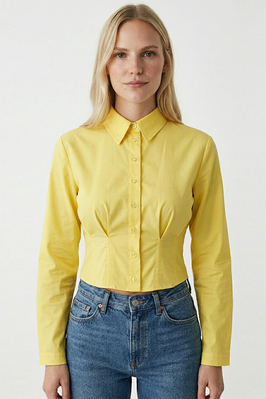 Felicia Long Sleeve Crop Shirt - YELLOW