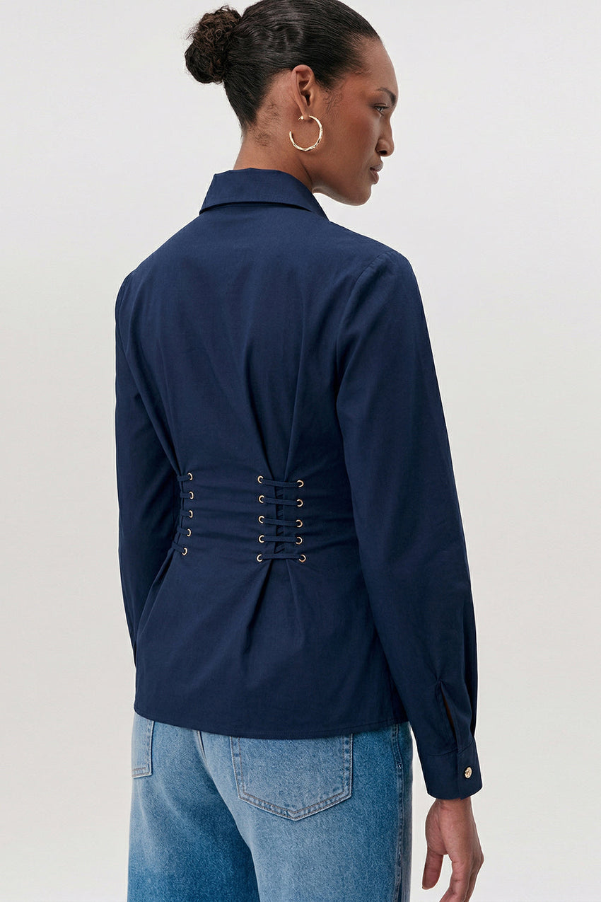 Miya Eyelet Detail Shirt - NAVY BLUE