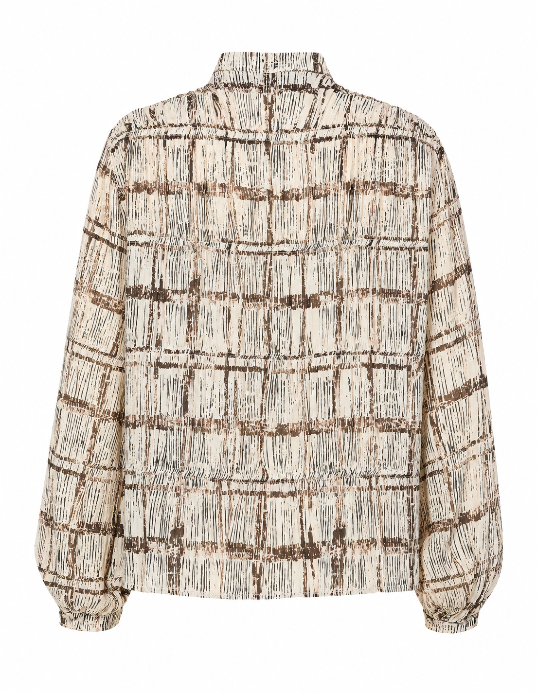 Ruched Stand Collar Lined Chiffon Shirt - ECRU BROWN