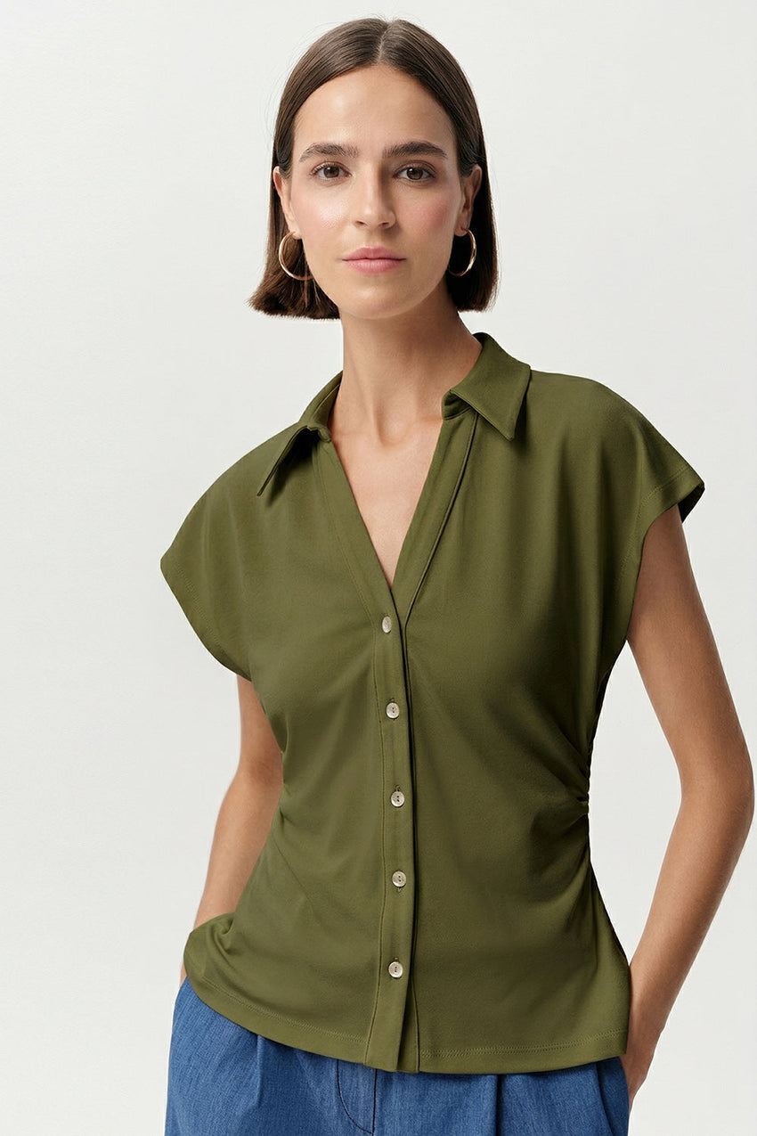 Siennal Slim Fit Knit Shirt - KHAKI