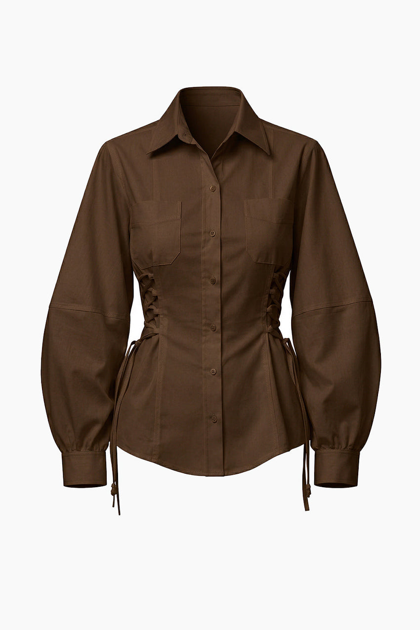 Arcene Balloon Sleeve Shirt - BROWN
