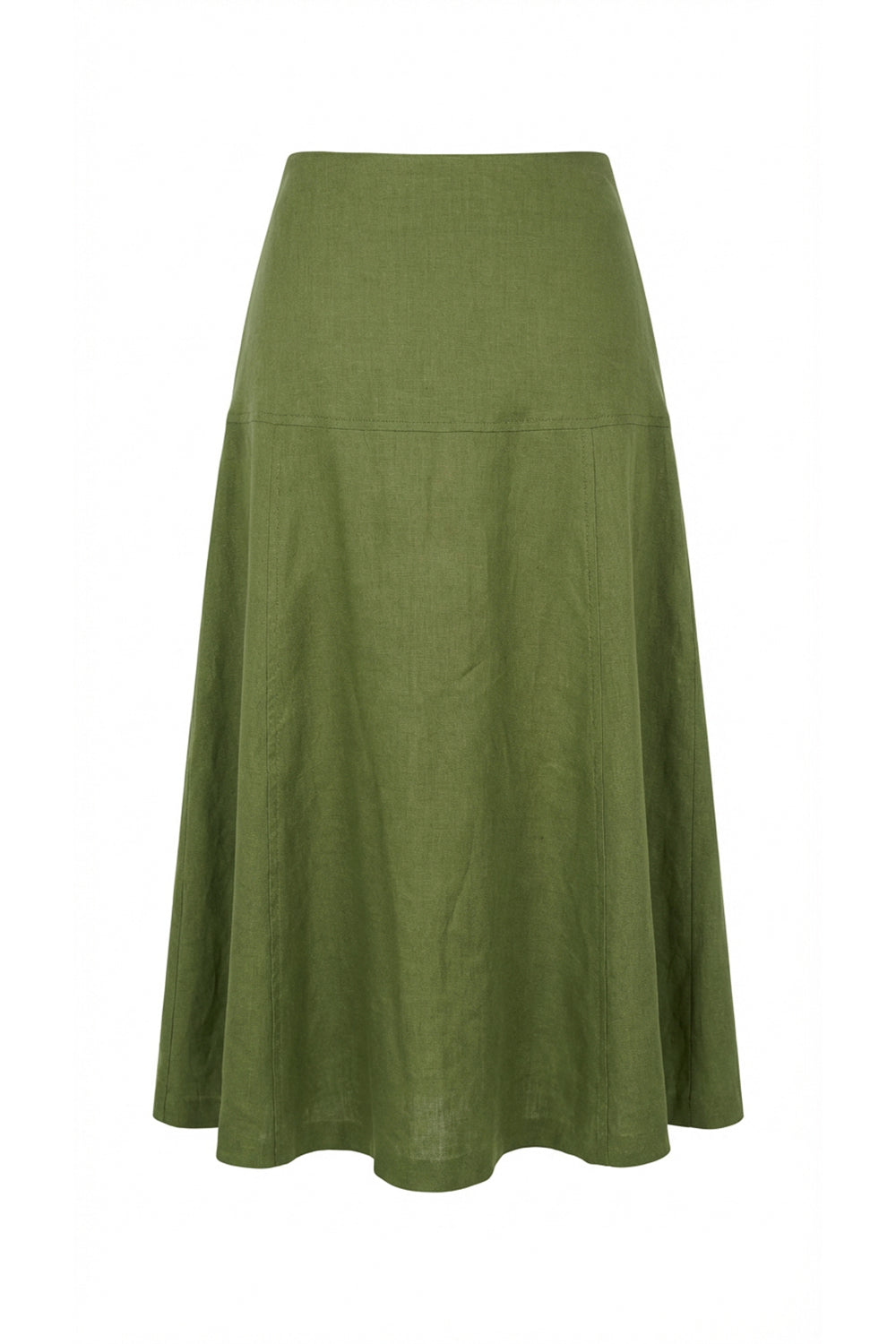 Linen Midi Skirt  - KHAKI