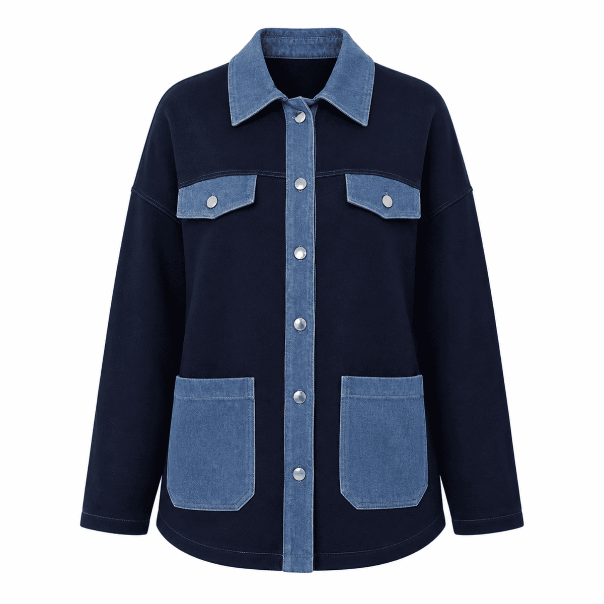 Makena Long Sleeve Pocket Knit Jacket - Navy Blue
