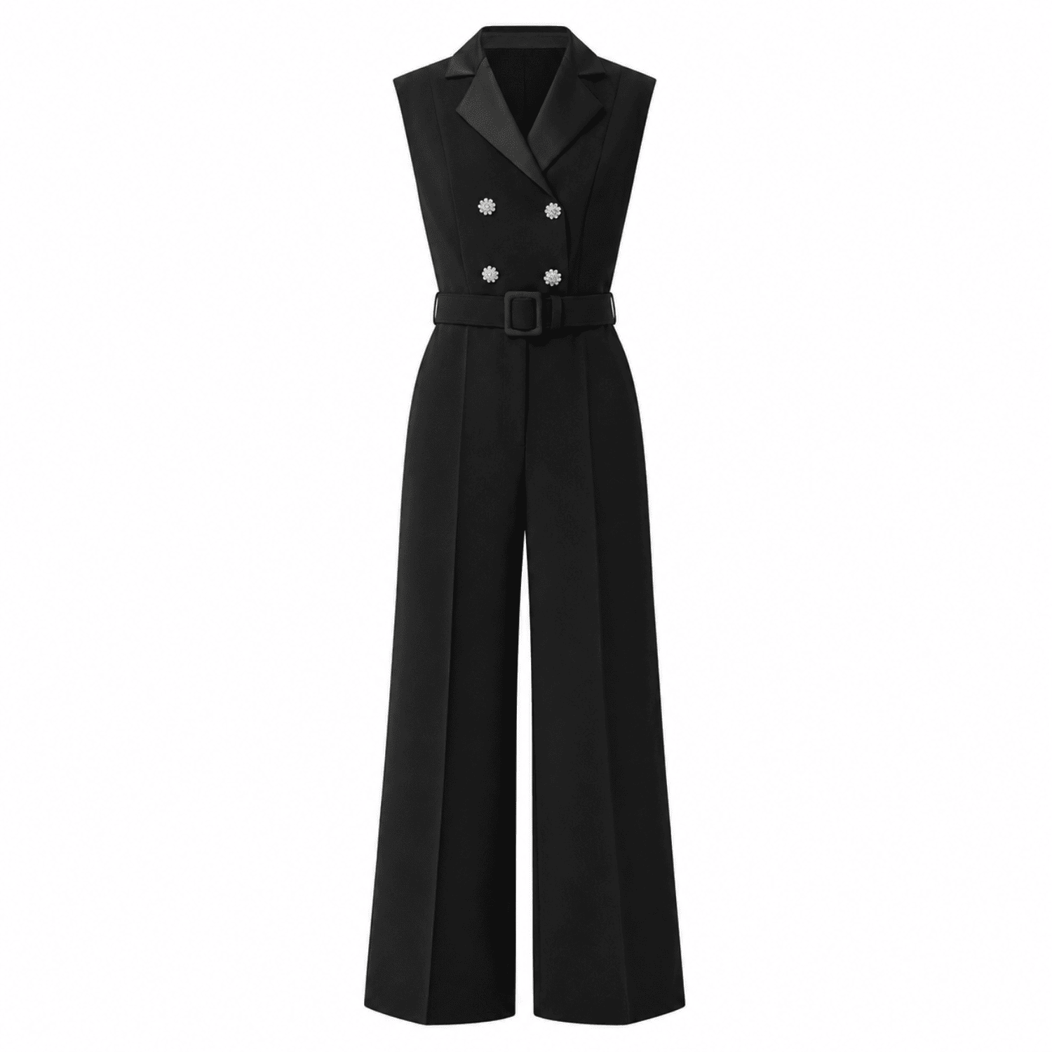 Onyx Sleeveless Shirt Collar Jumpsuit - BLACK