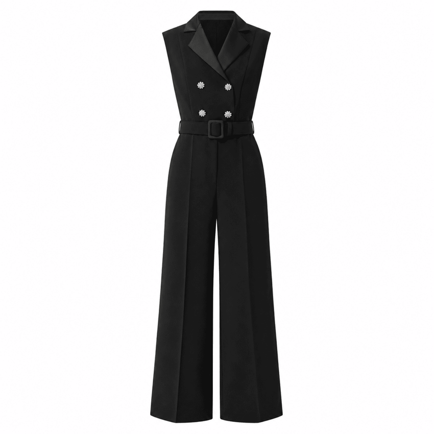 Onyx Sleeveless Shirt Collar Jumpsuit - BLACK