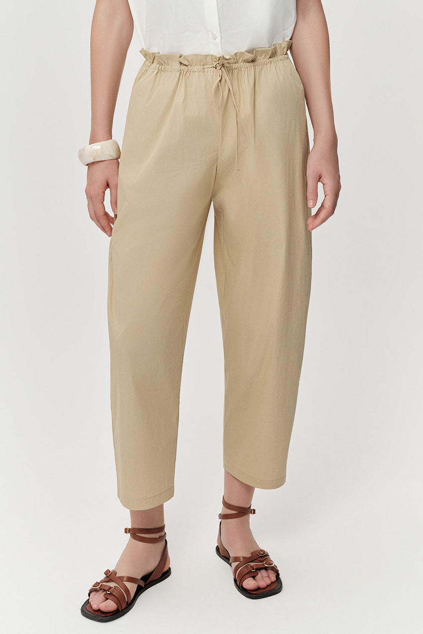 Tapered Woven Trousers - BEIGE