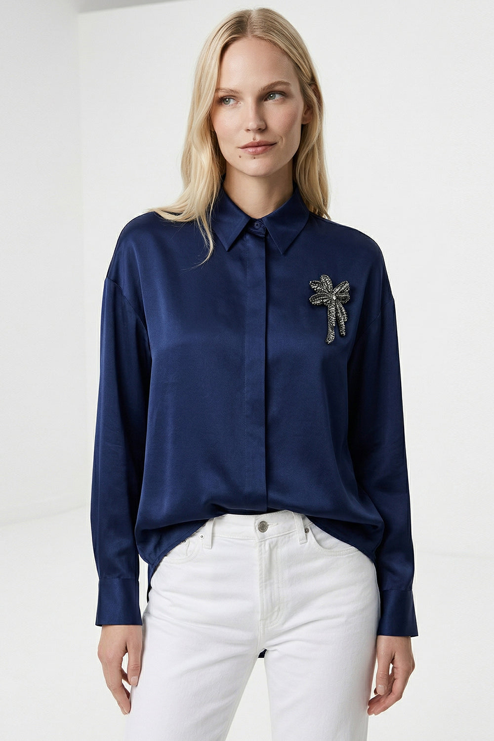 Fleurette Long Sleeve Shirt  - NAVY