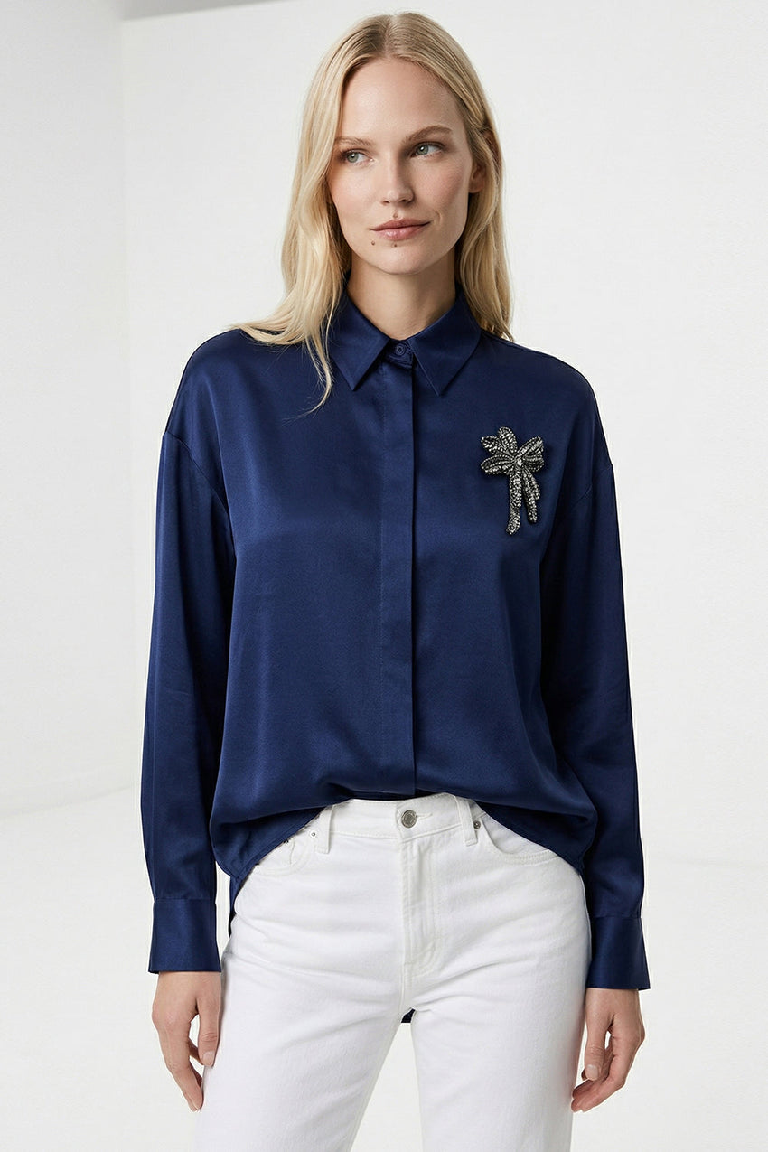 Fleurette Long Sleeve Shirt  - NAVY