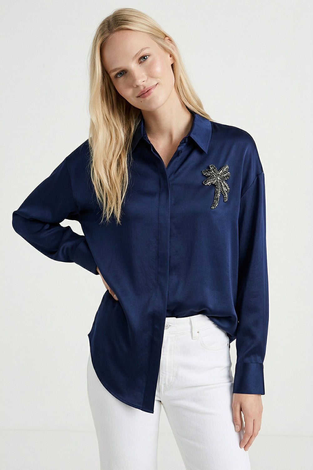 Fleurette Long Sleeve Shirt  - NAVY