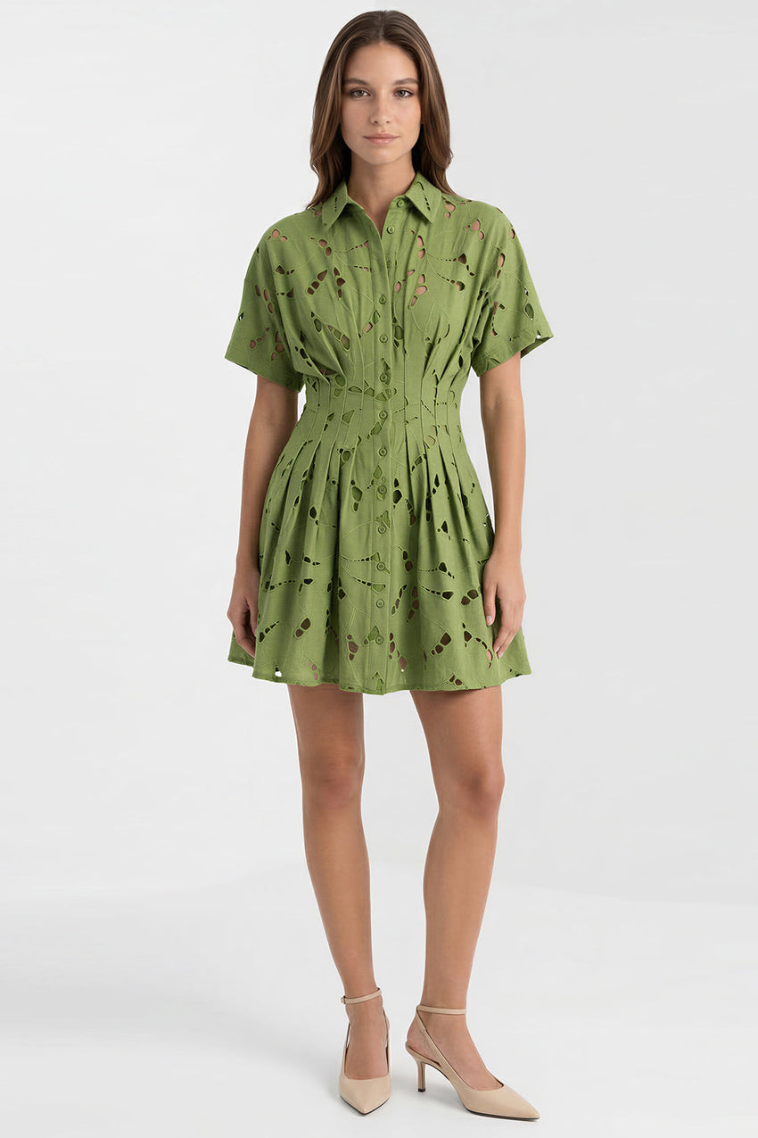 Short Sleeve Mini Dress - ECRU