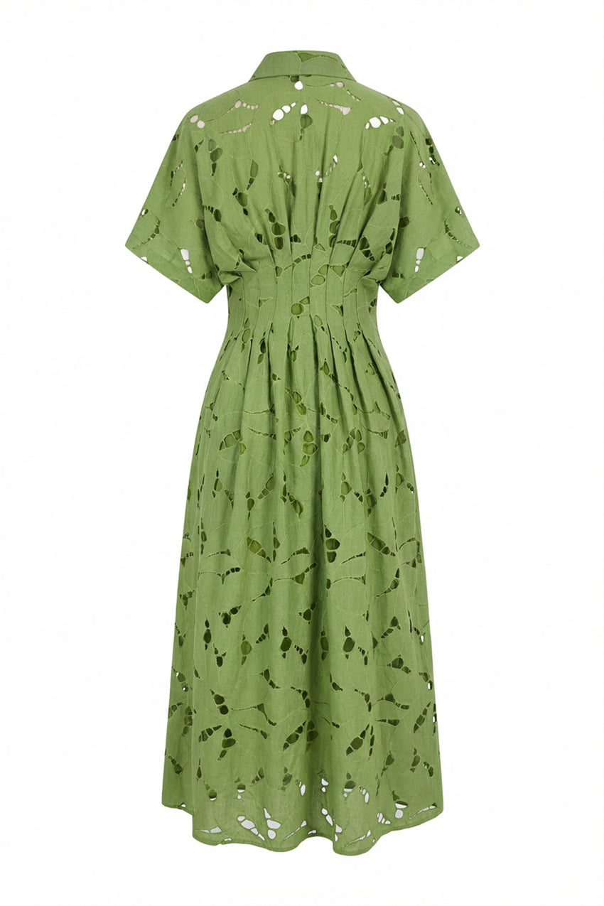 Short Sleeve Midi Shirt Dress - WHITE