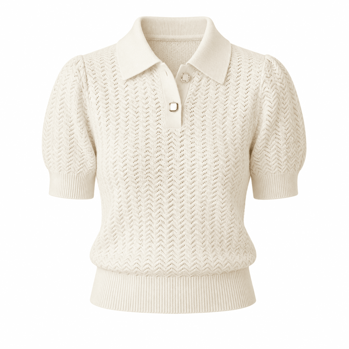 Rachael Polo Short Sleeve Knit Blouse - Beige