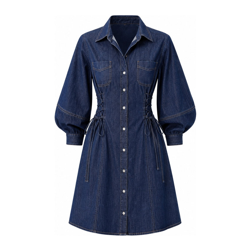 Adilene Long Sleeve Denim Mini Dress - Blue