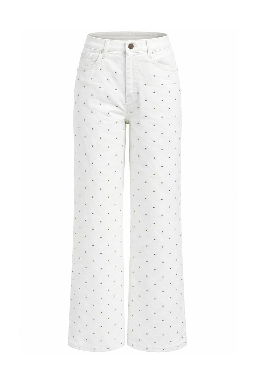 High Waisted Wide Leg Denim Jeans - WHITE