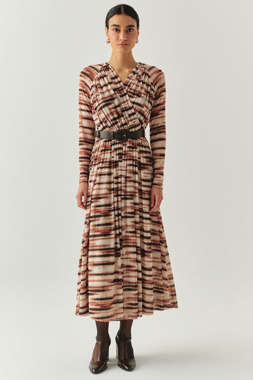 Bellamy Printed Long Sleeve V-Neck Knit Dress