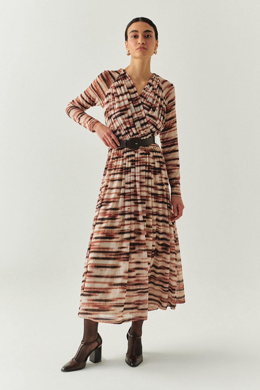 Bellamy Printed Long Sleeve V-Neck Knit Dress