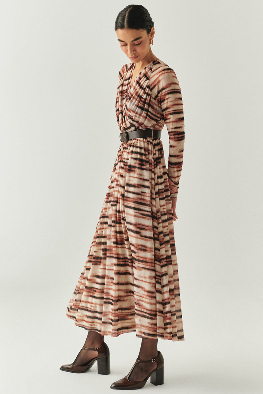 Bellamy Printed Long Sleeve V-Neck Knit Dress