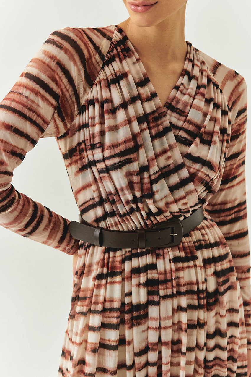Bellamy Printed Long Sleeve V-Neck Knit Dress