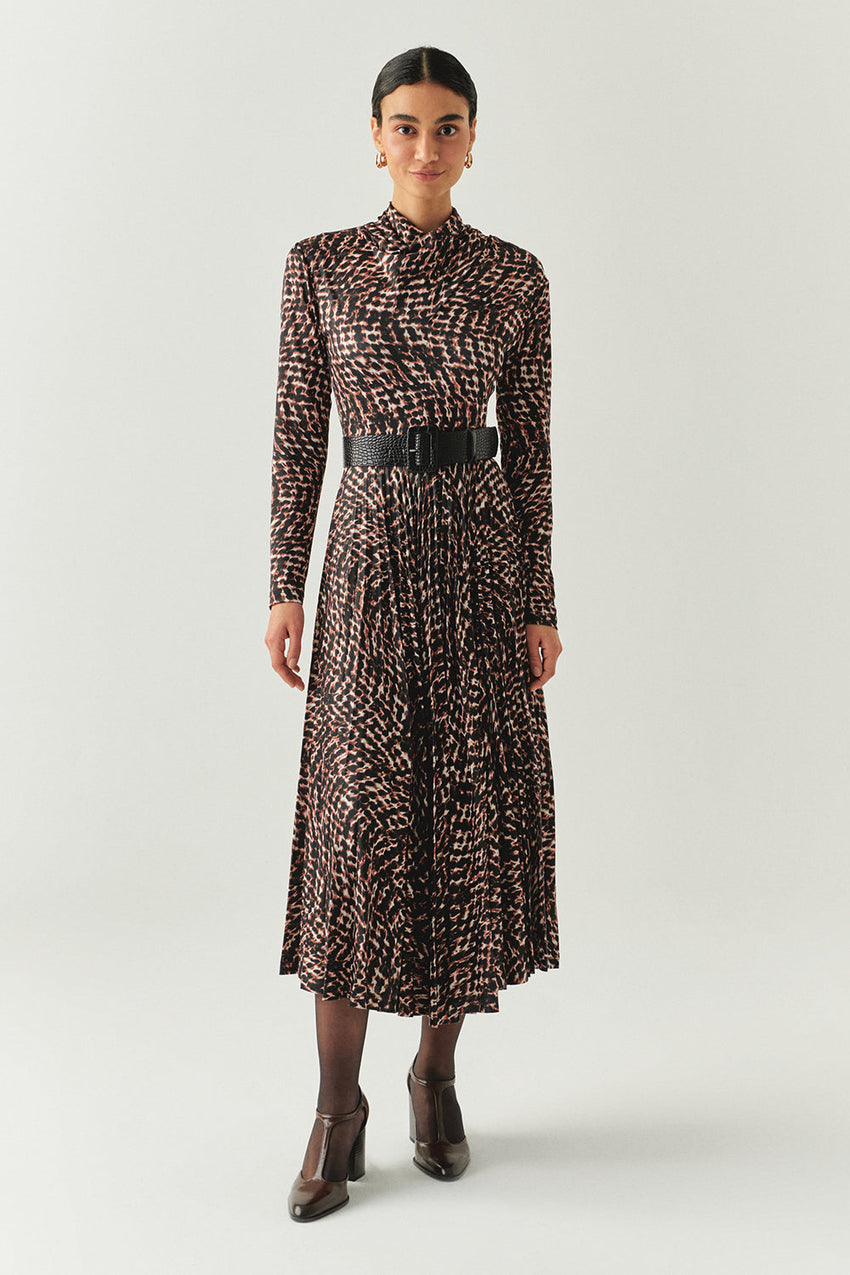 Aspyn Printed Long Sleeve High Neck Knit Dress