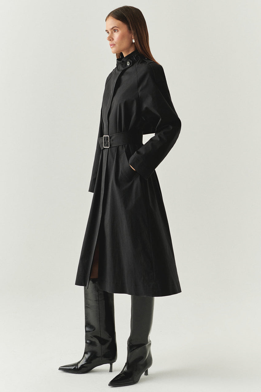 Angie Black High Neck Belted Trench Coat