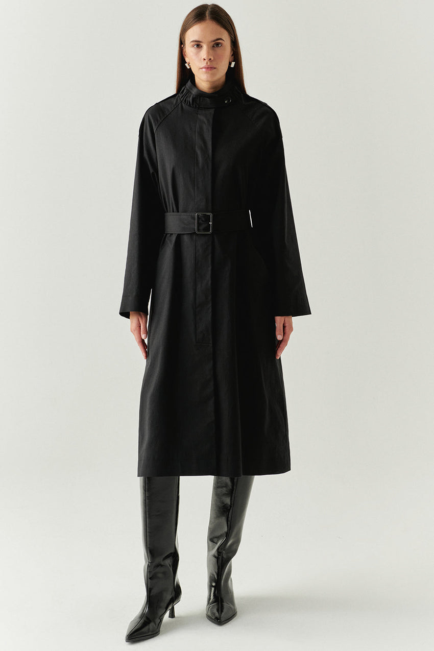 Angie Black High Neck Belted Trench Coat