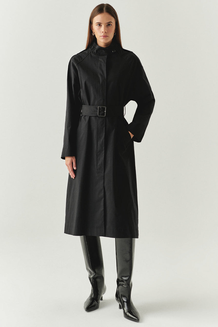 Angie Black High Neck Belted Trench Coat