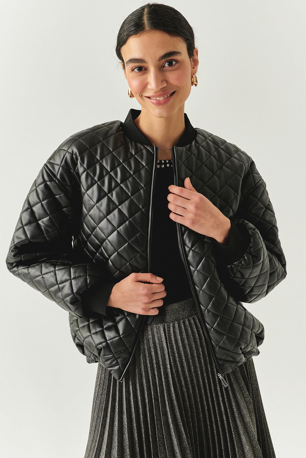 Dulce Quilted Faux Leather Shirt Collar Jacket