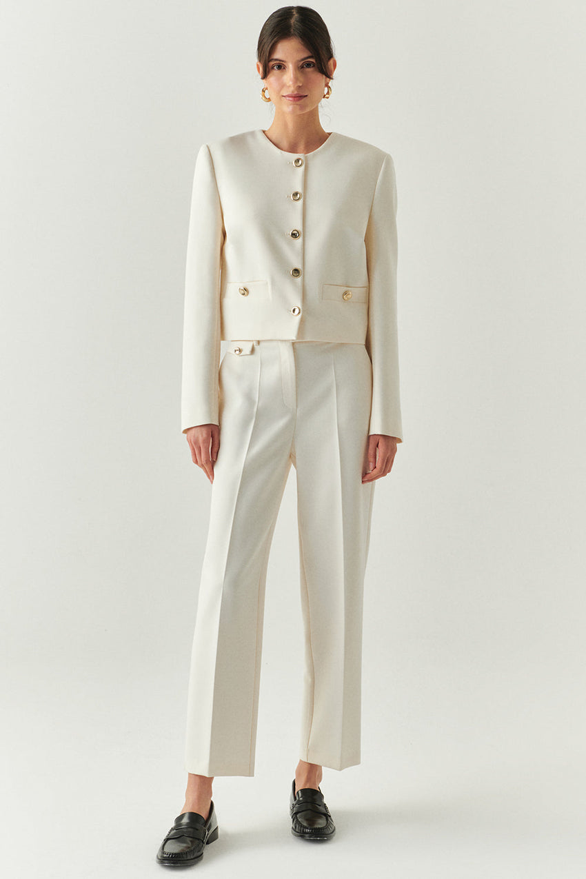 Marceline Tailored Crew Neck Jacket with Pockets