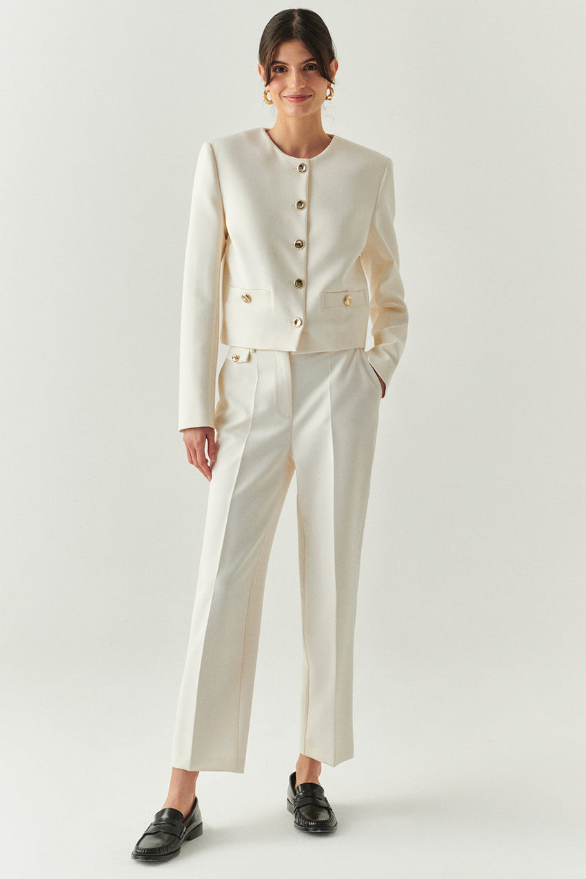 Marceline Tailored Crew Neck Jacket with Pockets
