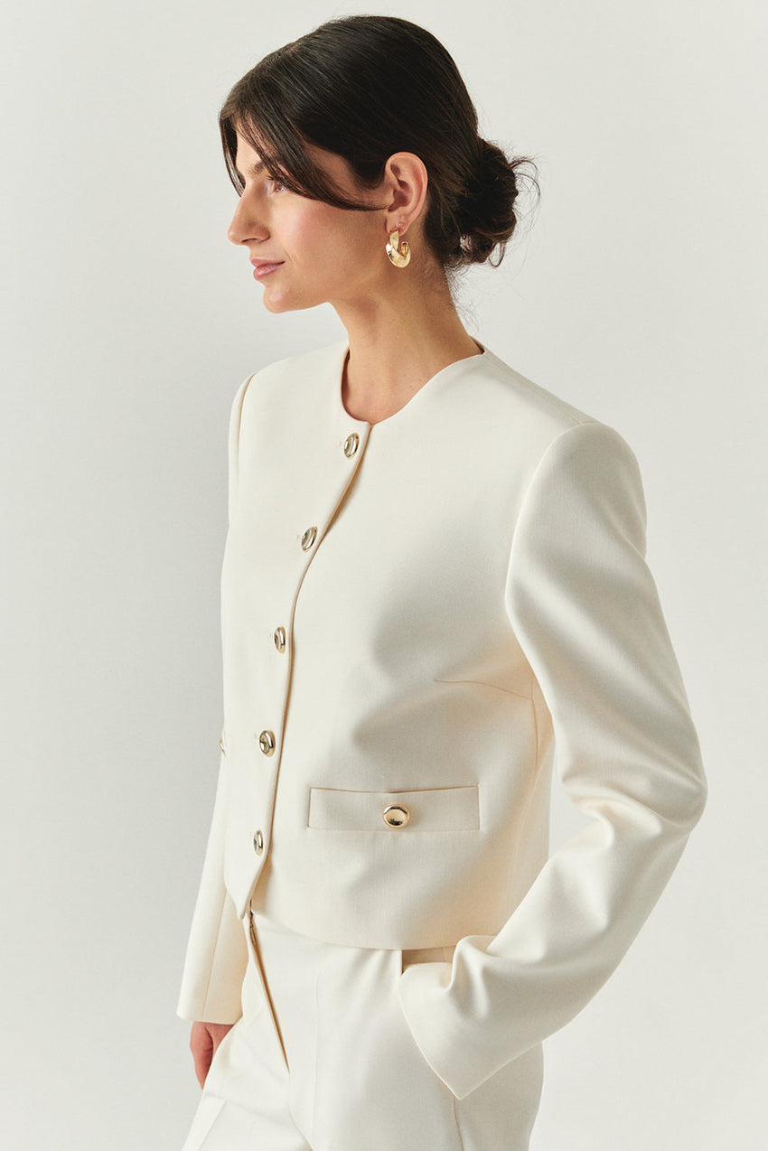 Marceline Tailored Crew Neck Jacket with Pockets