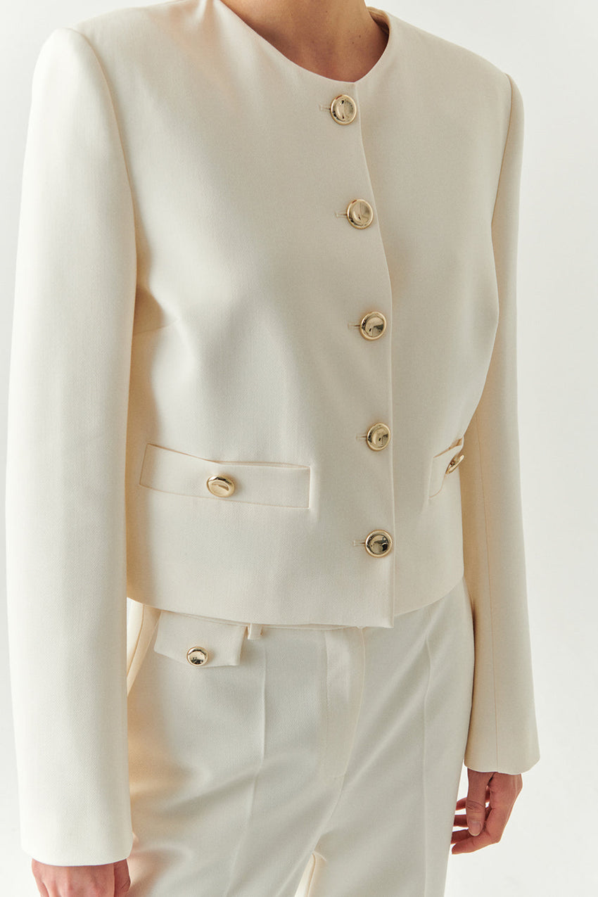 Marceline Tailored Crew Neck Jacket with Pockets