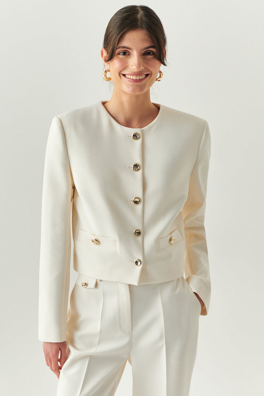 Marceline Tailored Crew Neck Jacket with Pockets