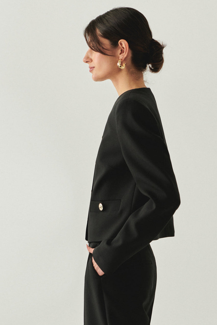 Marceline Tailored Crew Neck Jacket with Pockets