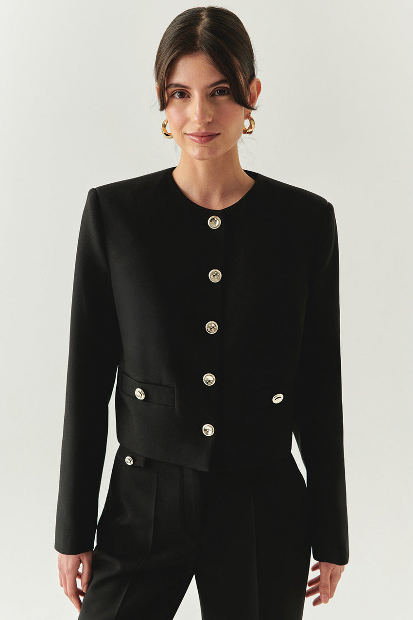 Marceline Tailored Crew Neck Jacket with Pockets