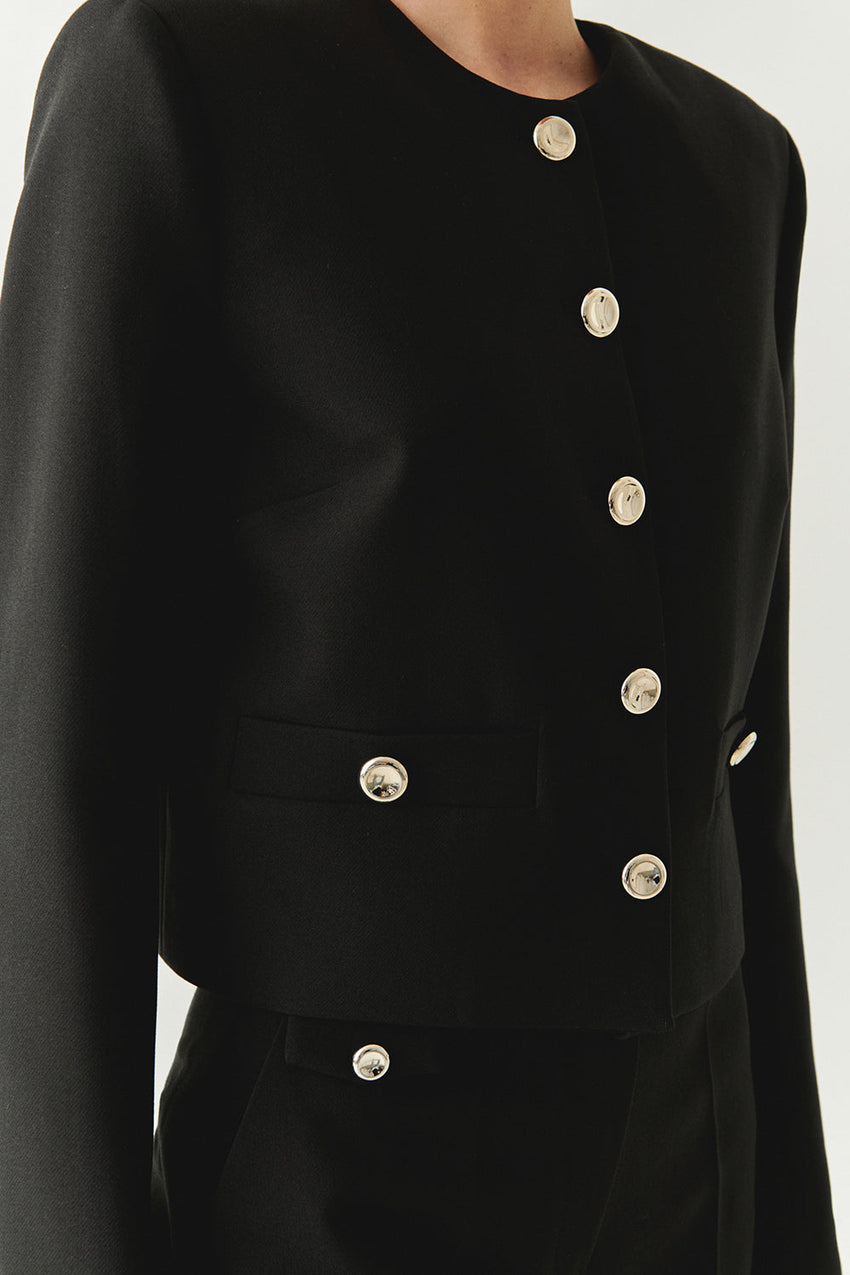 Marceline Tailored Crew Neck Jacket with Pockets