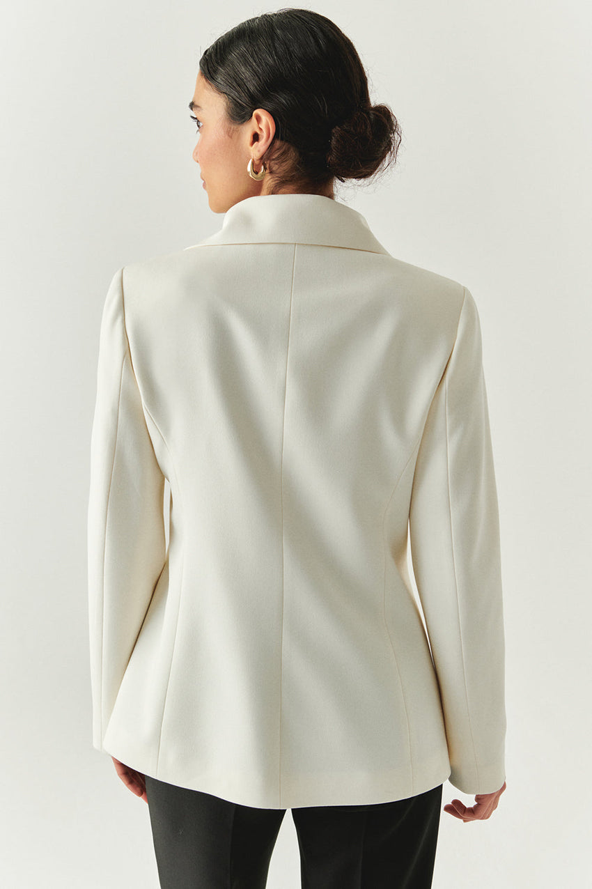 Notched Collar Zipped Slim Fit Jacket Cream