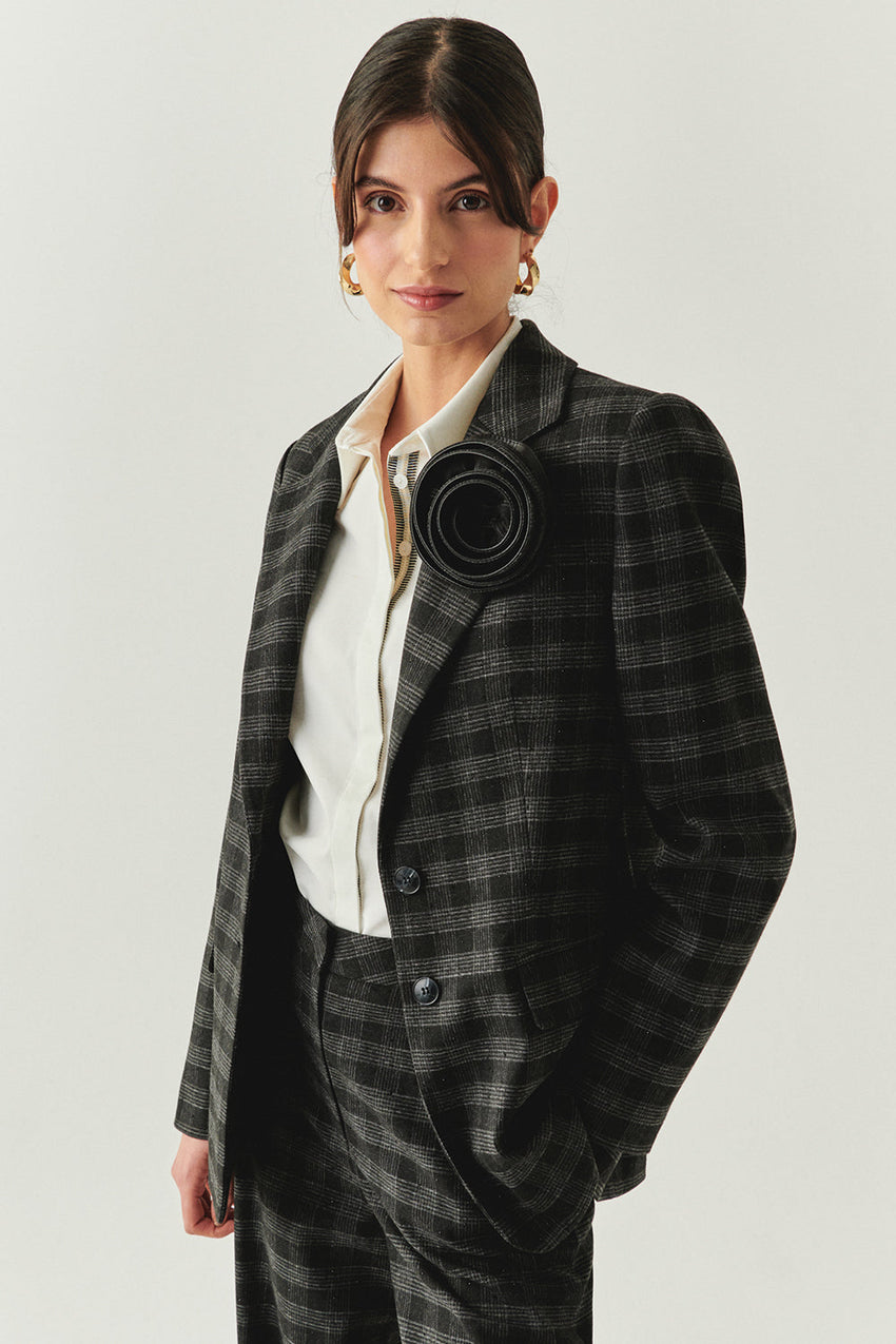 Amiri Anthracite Plaid Collar Jacket with Pockets