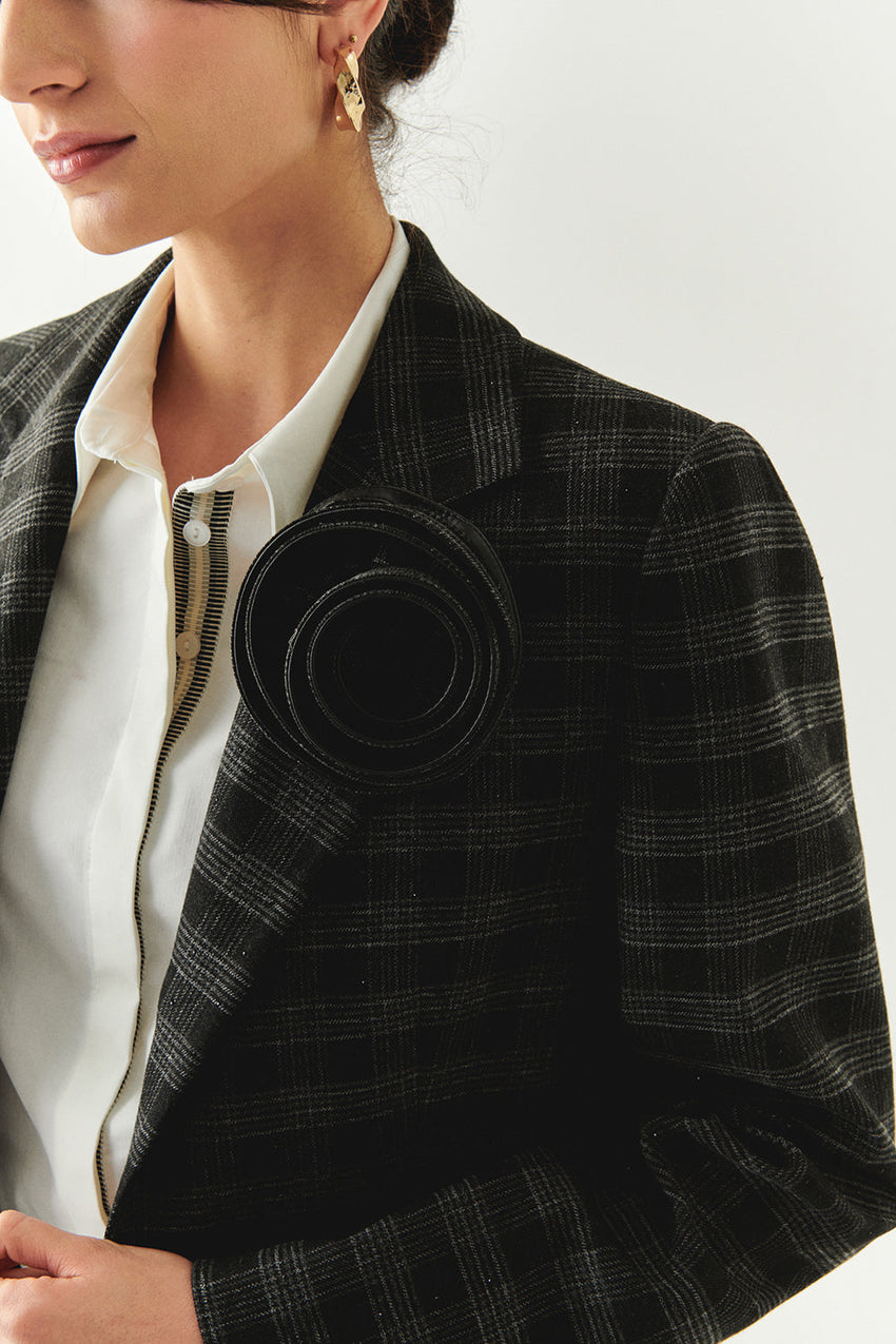 Amiri Anthracite Plaid Collar Jacket with Pockets