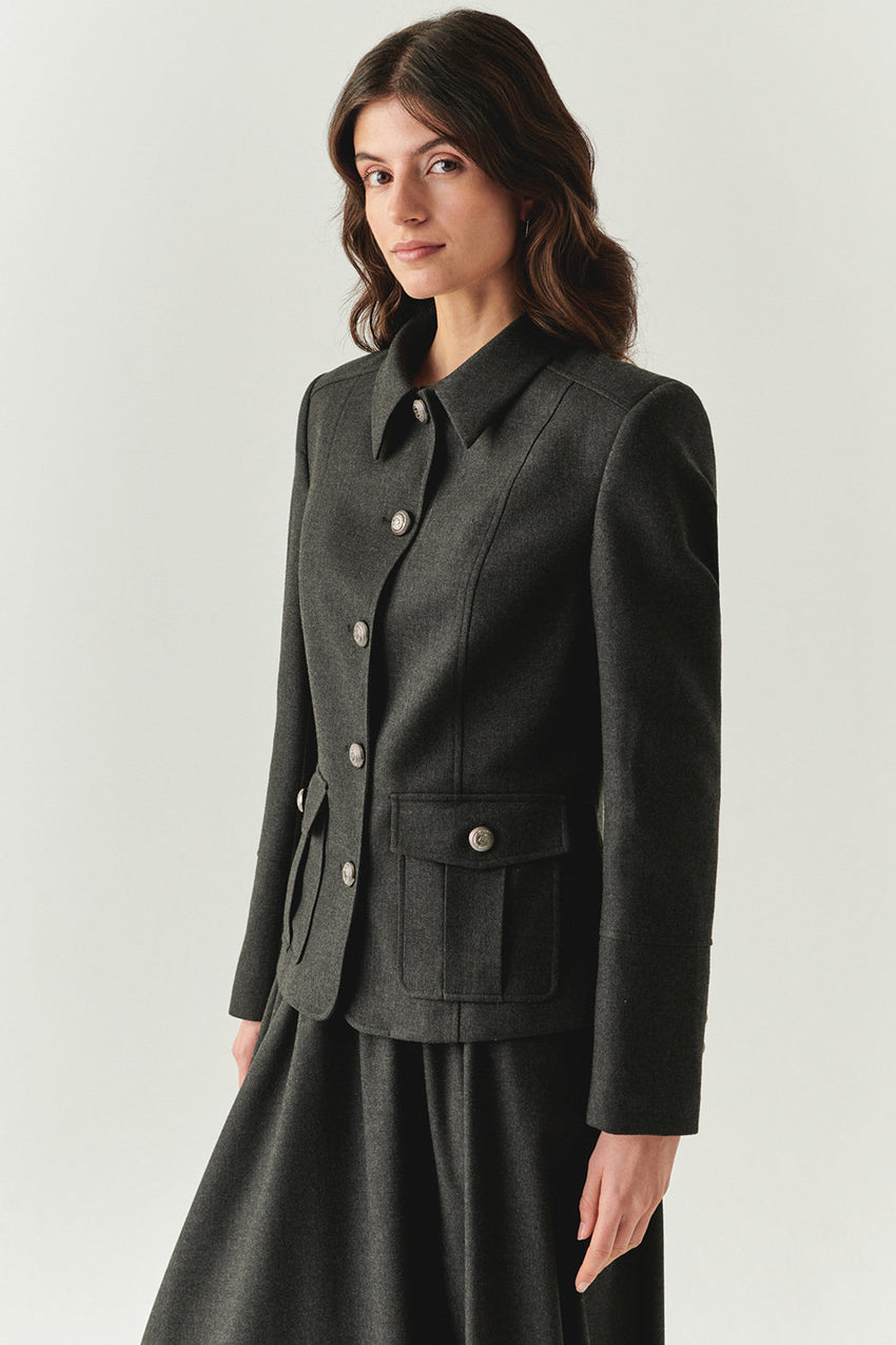 Aubrie Structured Shirt Collar Jacket with Pockets